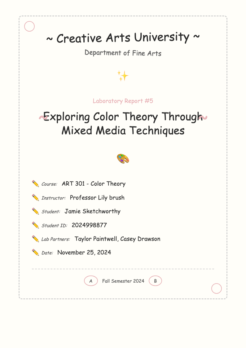 Hand drawn sketch lab report cover page